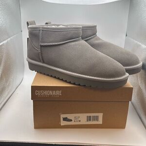 CUSHIONAIRE Women's Cozy Genuine Suede Ankle Snow Boots SIZE 8.5 GREY NEW WITH B